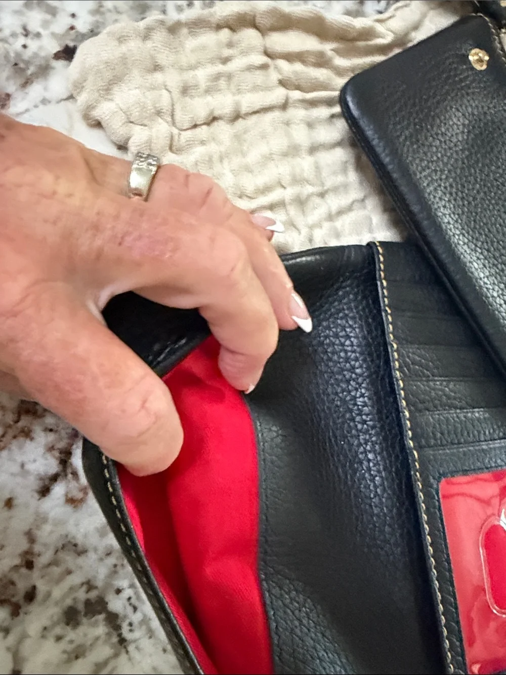 Dooney & Bourke Black Pebbled Leather Zip Wristlet with Gold Accent
